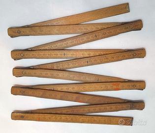 Antico Metro Muratore A Sezioni Pieghevole Legno