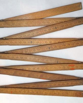 Antico Metro Muratore A Sezioni Pieghevole Legno