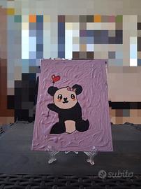 Quadro Panda Kawaii Dipinto a Mano su Tela 3d 