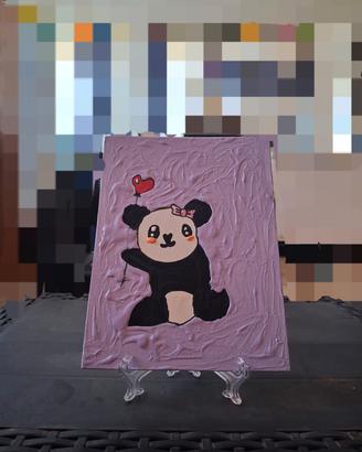 Quadro Panda Kawaii Dipinto a Mano su Tela 3d 