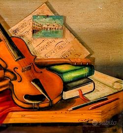 Quadro natura morta, antico dipinto a olio firmato