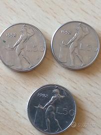 tre monete 50 lire piccole 1992
