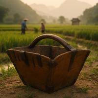 Antica cesta da raccolta porta riso 1800 Cina