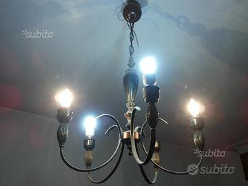 Lampadario di ottone con copri lampadina vetro e14