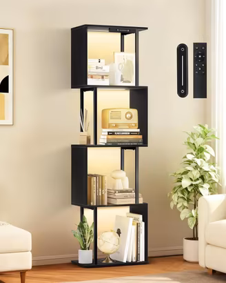 Libreria a Forma di S a 5 Ripiani con Luce LED