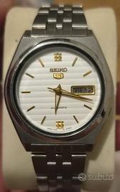 seiko 5 automatico Vintage quadrante bianco datari