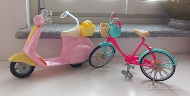 Set Barbie: Vespa / Scooter Rosa + Bicicletta