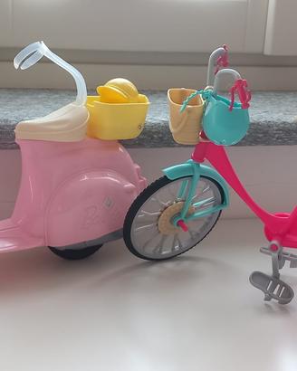 Set Barbie: Vespa / Scooter Rosa + Bicicletta