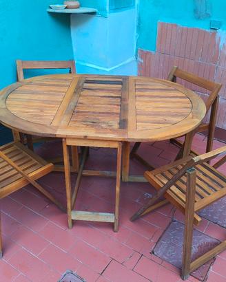 Set da giardino in legno 4 posti pieghevole 