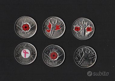 CANADA 6 MONETE DA 25 CENTS COLORATE FDC