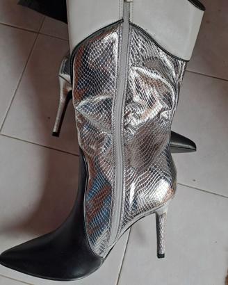 STIVALETTO PITONATO ARGENTO