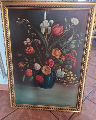 Dipinto Olio su Tela Natura Morta Floreale Firmata