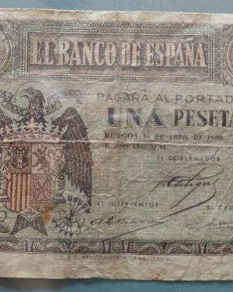 Banconota Una Peseta 1938, Guerra Civile.