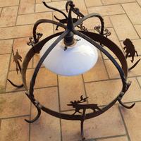 Lampadario Ferro Battuto stile medievale paralume