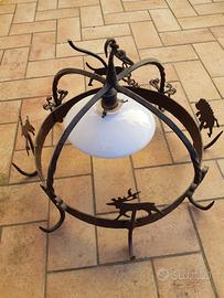 Lampadario Ferro Battuto stile medievale paralume