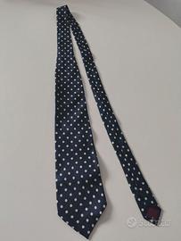 Cravatta Uomo Vintage Blu Pois Bianco Seta