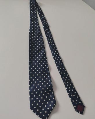 Cravatta Uomo Vintage Blu Pois Bianco Seta