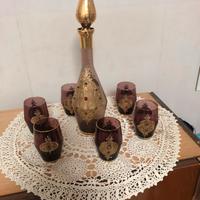 BOTTIGLIA CON 6 BICCHIERI VINTAGE MURANO ANNI 50