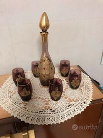 BOTTIGLIA CON 6 BICCHIERI VINTAGE MURANO ANNI 50
