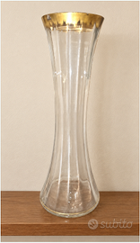 Vaso Vintage Vetro Scanalato e Bordo Oro - H 40 cm