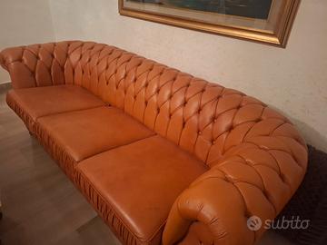 ICONICO DIVANO 3 POSTI CHESTERFIELD VERA PELLE 