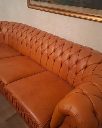 ICONICO DIVANO 3 POSTI CHESTERFIELD VERA PELLE 