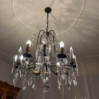 Lampadario Vintage in Cristallo e Metallo Brunito