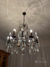 Lampadario Vintage in Cristallo e Metallo Brunito