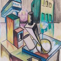 2 disegni su carta  22x30. Geometria astratta 1971