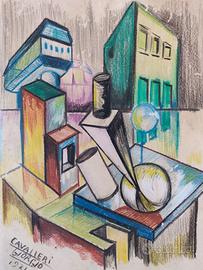 2 disegni su carta  22x30. Geometria astratta 1971