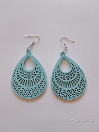 Orecchini Boho Legno Celesti Traforati