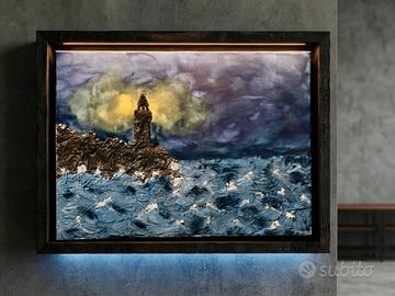 Dipinto con Faro nella Tempesta