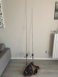 2 Canne da spinning daiwa con mulinelli + sacca