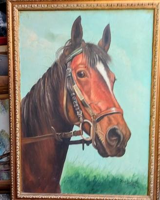 Quadro con Cavallo dipinto a mano su tela a olio.