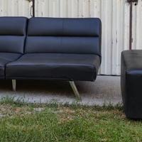 DIVANO LETTO + POUF FINTA PELLE NERO