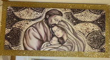 Tela sacra famiglia con cornice dorata glitterata