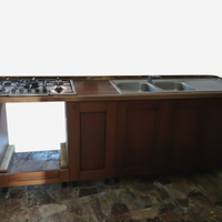 Cucina Lineare in Legno – Piano Cottura 5 Fuochi e