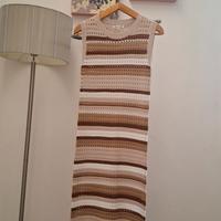 Vestito lungo all' uncinetto beige e marrone 100% 