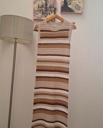 Vestito lungo all' uncinetto beige e marrone 100% 