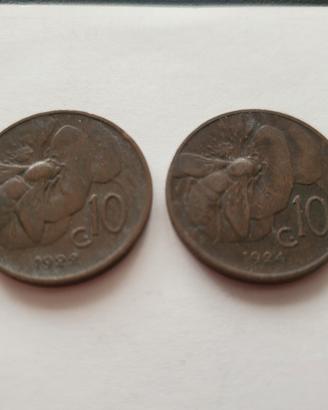 10 CENTESIMI 1922 E 1924 
LOTTO ttDI 2 MONETE 