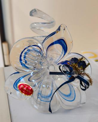 Fiore portacandela screziato in vetro di Murano