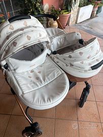 Trio Gemellare Diamond in pelle bianco e oro