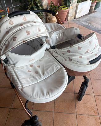 Trio Gemellare Diamond in pelle bianco e oro