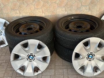 Set 4 ruote BMW 16” cerchi ferro + coperchi+ gomme