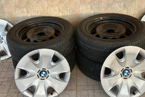 Set 4 ruote BMW 16” cerchi ferro + coperchi+ gomme