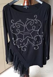 Elegante maglietta nera con tulle Denny Rose