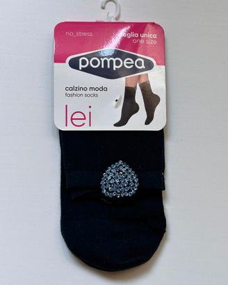 Calzini Pompea  blu da donna con cuore di strass