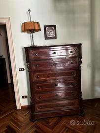 Settimino antico in legno con 6 cassetti