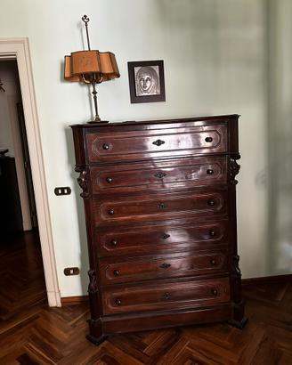Settimino antico in legno con 6 cassetti