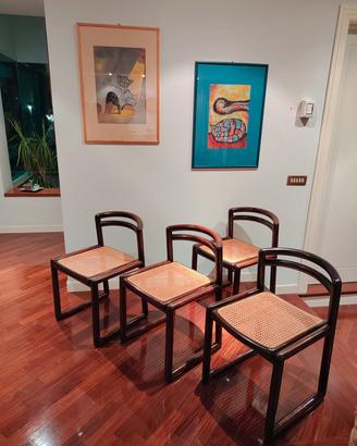 Set di 4 sedie in legno e paglia di Vienna